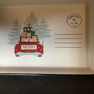 Hallmark  Christmas Serving /Candy Dish  Red Truck w/Gifts Trees Postal Stamp